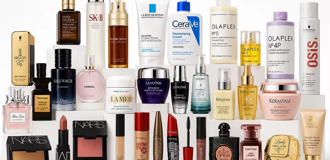 A selection of designer fragrance, skincare, haircare and cosmetics lines